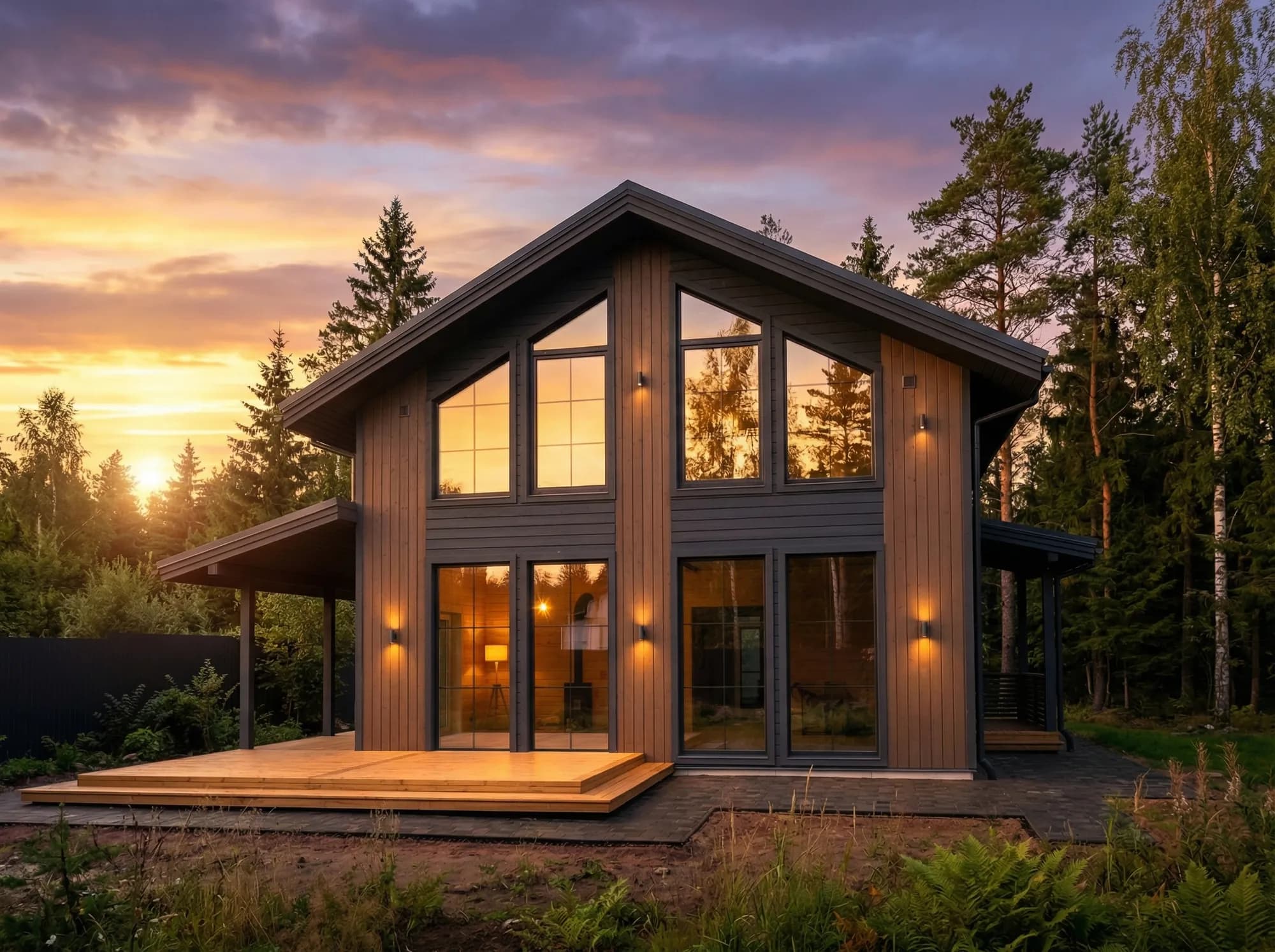 Two-story frame house with panoramic glazing